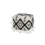 White Cotton Geometric Pouf Ottoman - 18-inch