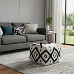 White Cotton Geometric Pouf Ottoman - 18-inch