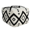 White Cotton Geometric Pouf Ottoman - 18-inch