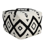 White Cotton Geometric Pouf Ottoman - 18-inch