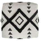 White Cotton Geometric Pouf Ottoman - 18-inch