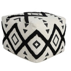 White Cotton Geometric Pouf Ottoman - 18-inch