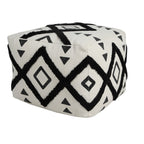 White Cotton Geometric Pouf Ottoman - 18-inch