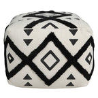 White Cotton Geometric Pouf Ottoman - 18-inch