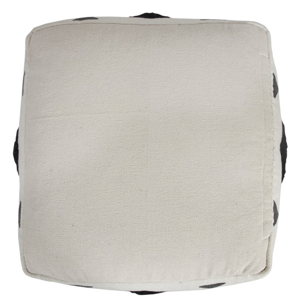 White Cotton Geometric Pouf Ottoman - 18-inch