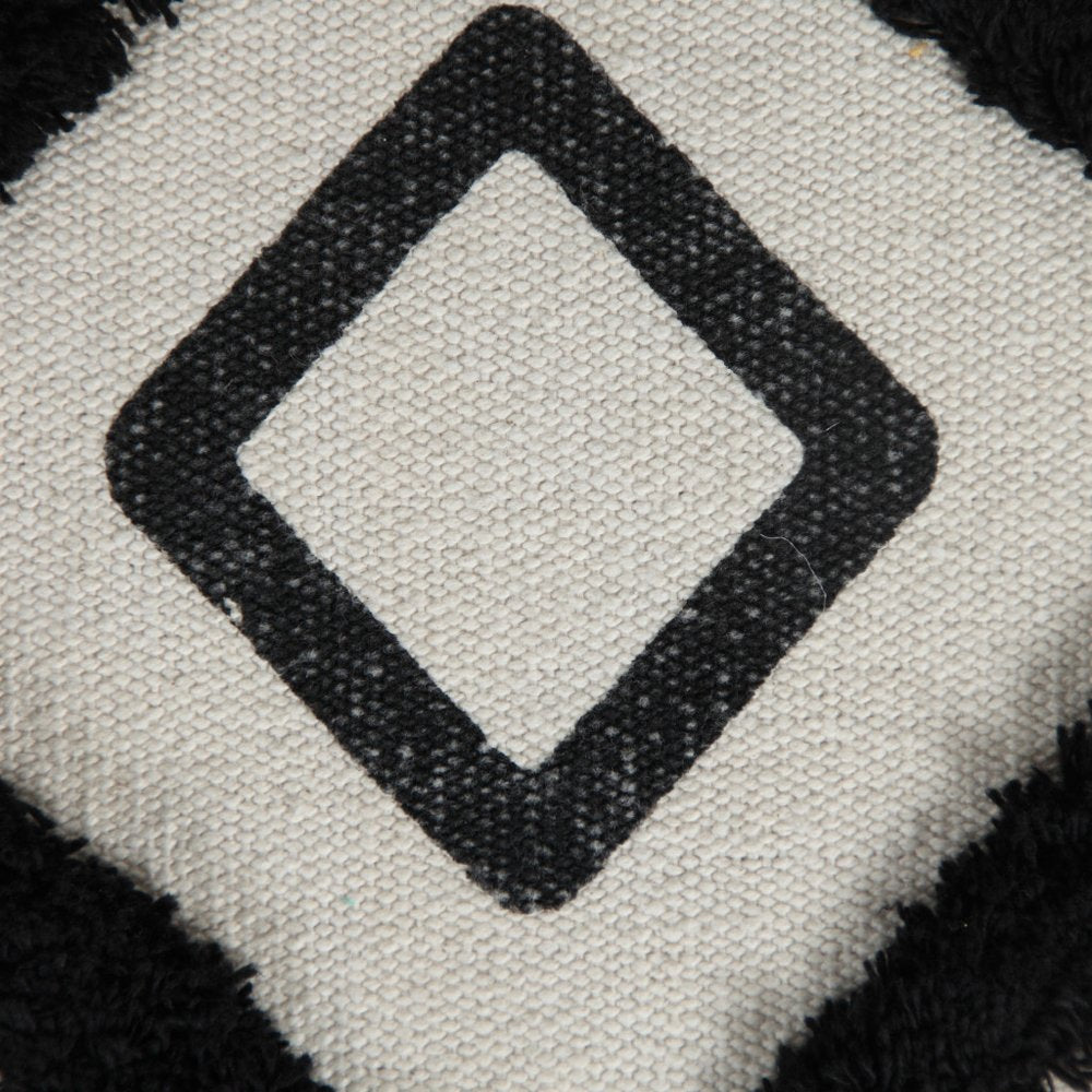 White Cotton Geometric Pouf Ottoman - 18-inch