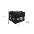 Black Cotton Geometric Pouf Ottoman - 18-inch