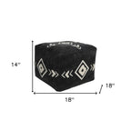 Black Cotton Geometric Pouf Ottoman - 18-inch