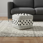 White Cotton Chevron Pouf Ottoman - 18-inch