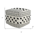 White Cotton Chevron Pouf Ottoman - 18-inch