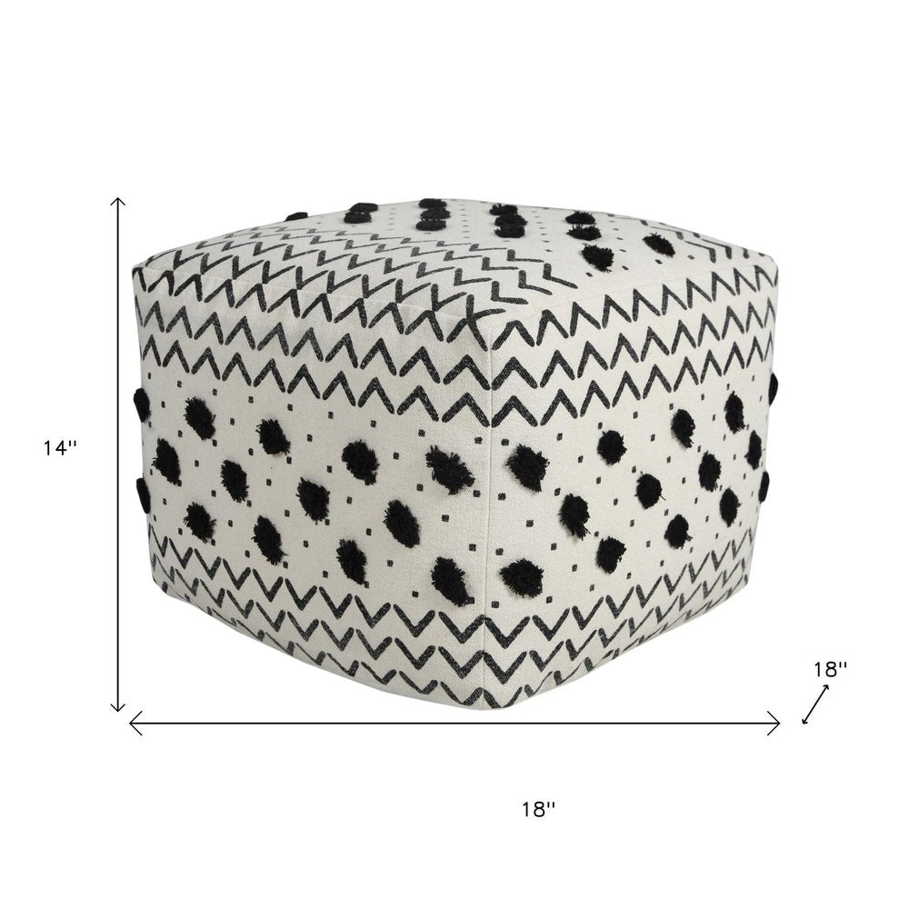 White Cotton Chevron Pouf Ottoman - 18-inch