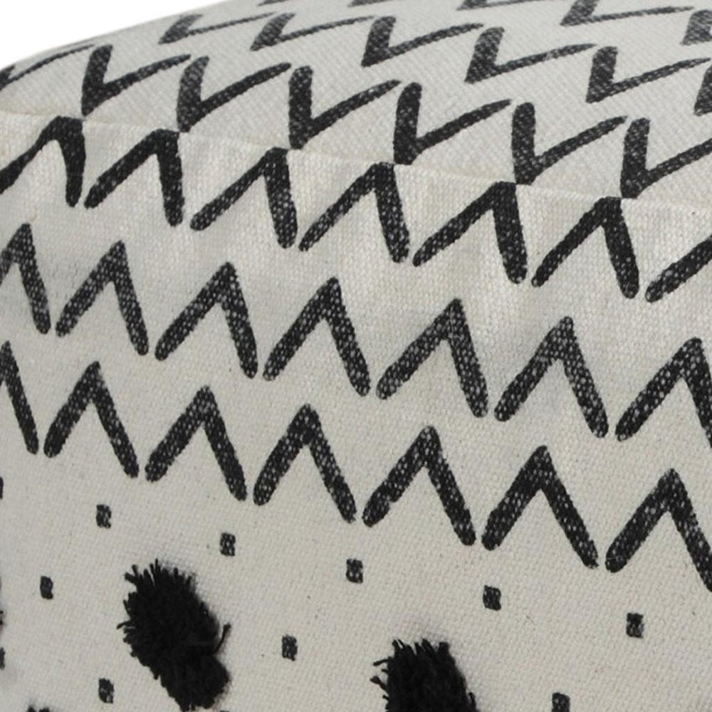 White Cotton Chevron Pouf Ottoman - 18-inch