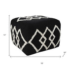 Black Cotton Geometric Pouf Ottoman - 18-inch
