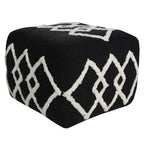 Black Cotton Geometric Pouf Ottoman - 18-inch