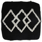 Black Cotton Geometric Pouf Ottoman - 18-inch