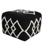 Black Cotton Geometric Pouf Ottoman - 18-inch