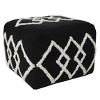 Black Cotton Geometric Pouf Ottoman - 18-inch