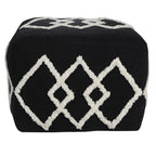 Black Cotton Geometric Pouf Ottoman - 18-inch