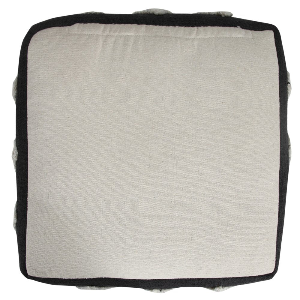 Black Cotton Geometric Pouf Ottoman - 18-inch