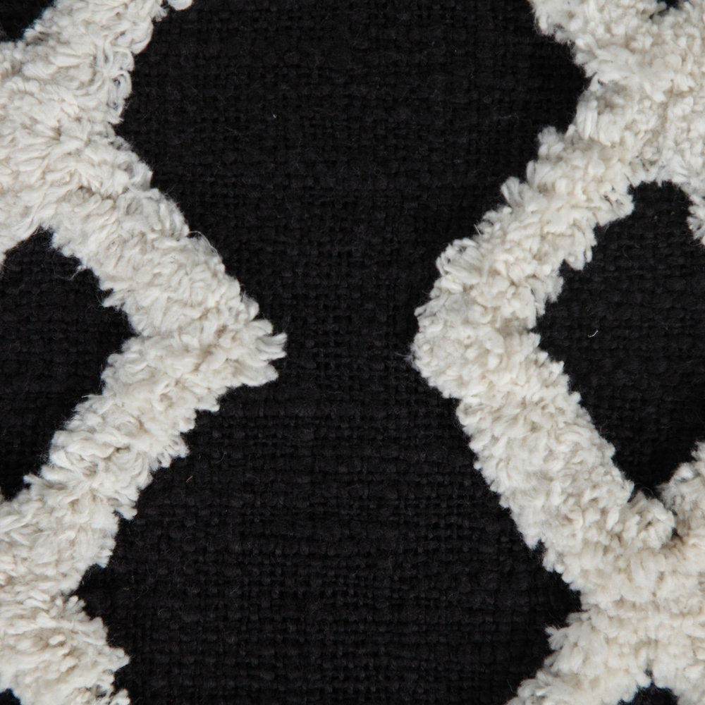 Black Cotton Geometric Pouf Ottoman - 18-inch