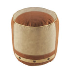 Tan Cotton Striped Cylinder Pouf Ottoman - 16-inch