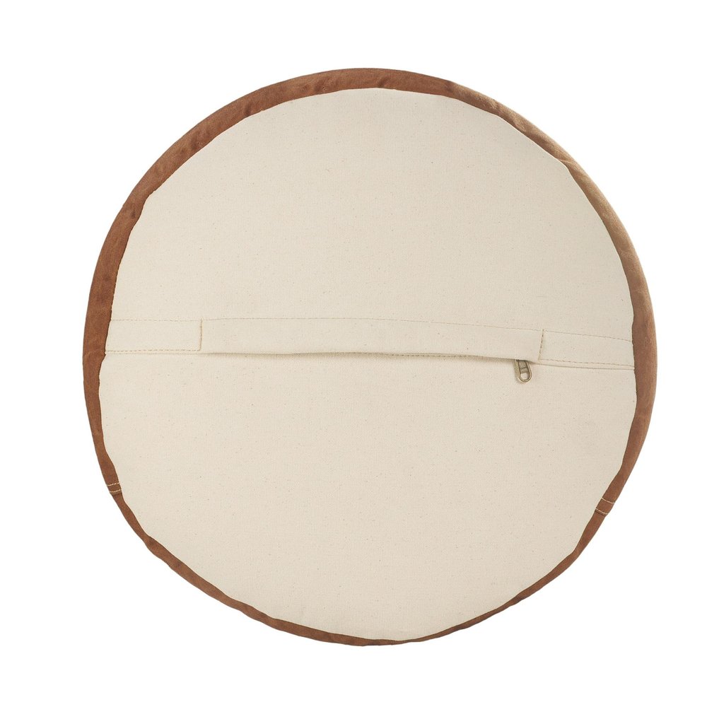 Tan Cotton Striped Cylinder Pouf Ottoman - 16-inch