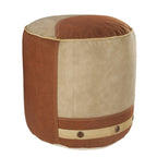 Tan Cotton Striped Cylinder Pouf Ottoman - 16-inch