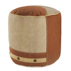 Tan Cotton Striped Cylinder Pouf Ottoman - 16-inch