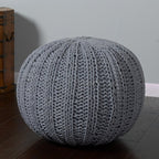 Gray Cotton Round Pouf Ottoman - 20-inch
