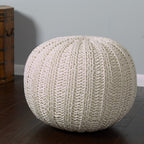 Gray Cotton Round Pouf Ottoman - 20-inch