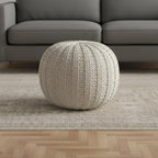 Gray Cotton Round Pouf Ottoman - 20-inch