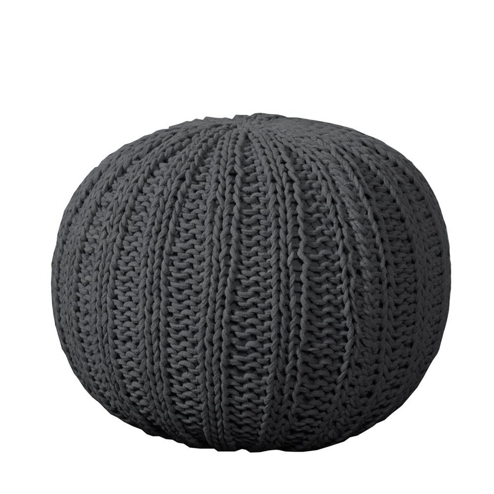 Gray Cotton Round Pouf Ottoman - 20-inch