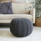 Gray Cotton Round Pouf Ottoman - 20-inch