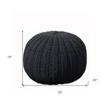 Gray Cotton Round Pouf Ottoman - 20-inch
