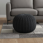 Gray Cotton Round Pouf Ottoman - 20-inch