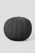 Gray Cotton Round Pouf Ottoman - 20-inch
