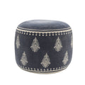 Blue Cotton Cylinder Paisley Pouf Ottoman - 18-inch