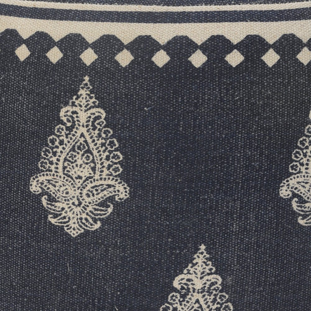 Blue Cotton Cylinder Paisley Pouf Ottoman - 18-inch