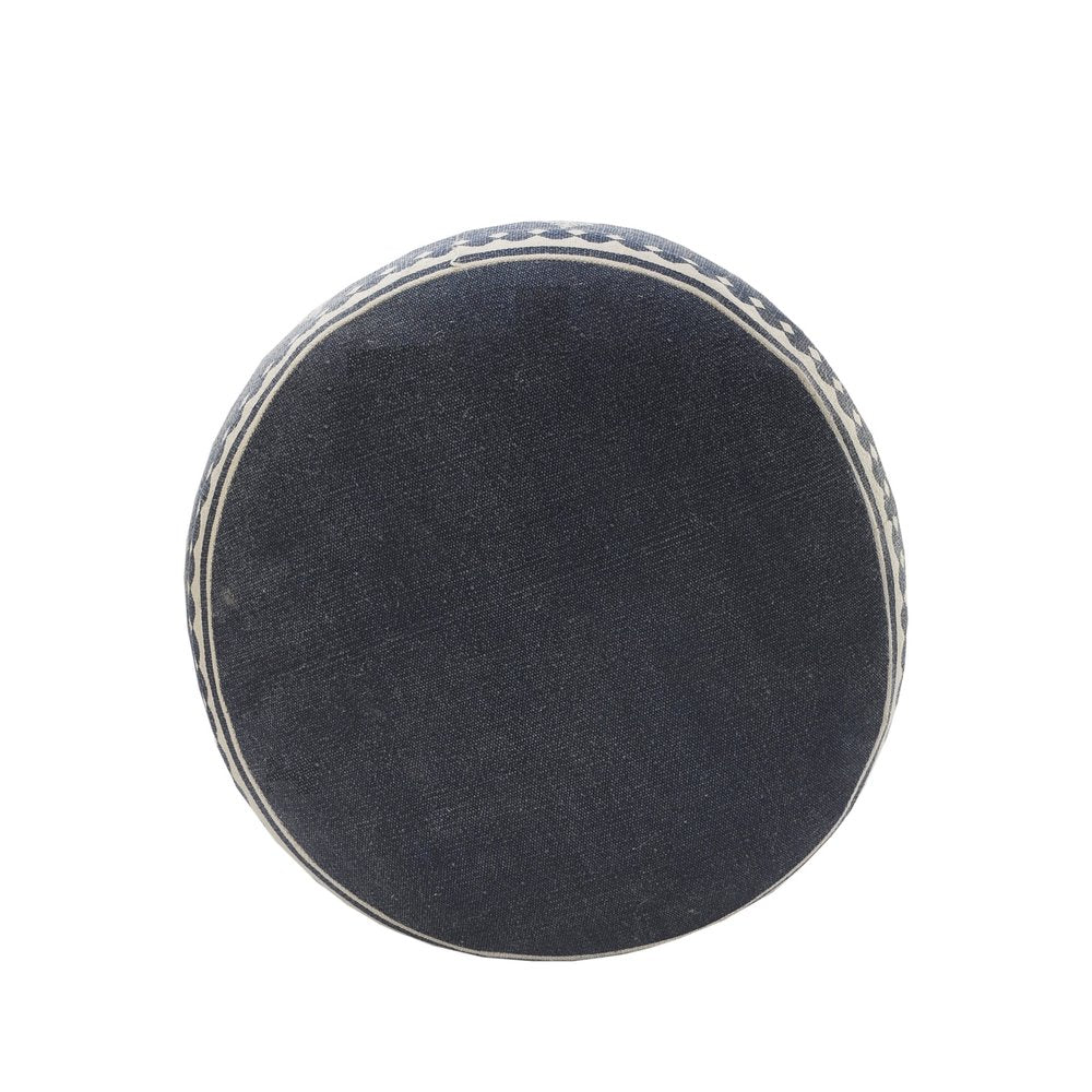 Blue Cotton Cylinder Paisley Pouf Ottoman - 18-inch