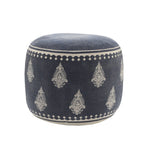 Blue Cotton Cylinder Paisley Pouf Ottoman - 18-inch