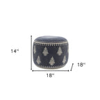 Blue Cotton Cylinder Paisley Pouf Ottoman - 18-inch