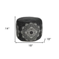 Black Cotton Medallion Cylinder Pouf Ottoman - 18-inch