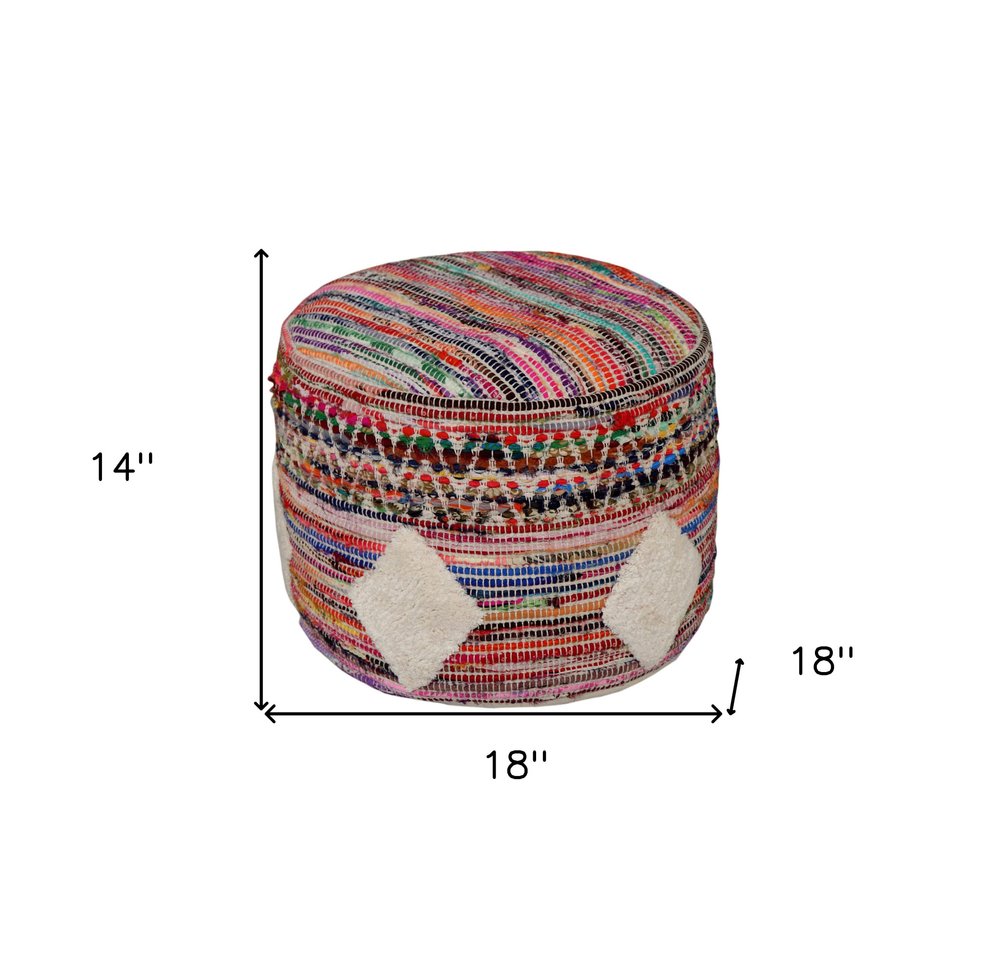 Rainbow Geometric Cylinder Pouf Ottoman - 18-inch