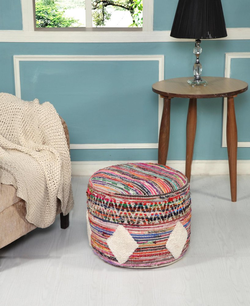 Rainbow Geometric Cylinder Pouf Ottoman - 18-inch