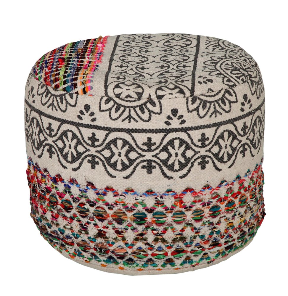 Rainbow and Gray Geometric Cylinder Pouf Ottoman - 18-inch