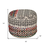 Rainbow and Gray Geometric Cylinder Pouf Ottoman - 18-inch