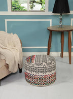 Rainbow and Gray Geometric Cylinder Pouf Ottoman - 18-inch