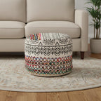 Rainbow and Gray Geometric Cylinder Pouf Ottoman - 18-inch