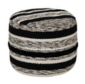 White Cotton Cylinder Striped Pouf Ottoman - 18-inch
