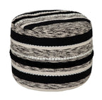White Cotton Cylinder Striped Pouf Ottoman - 18-inch